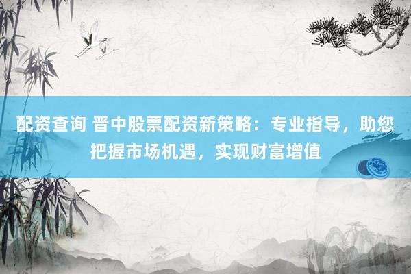 配资查询 晋中股票配资新策略：专业指导，助您把握市场机遇，实现财富增值